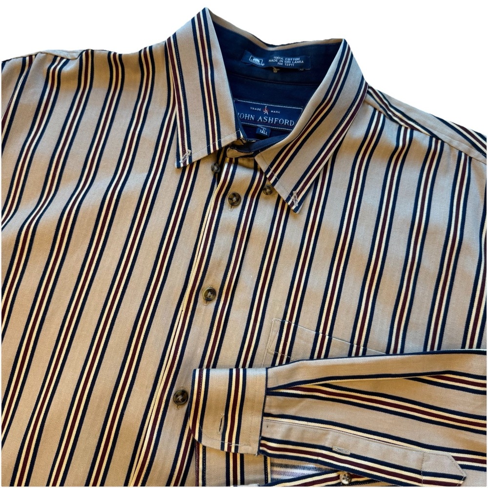 John Ashford Shirt Button Down Long Sleeve Men's Sz L Tall Vtg 90s‎ Thick Cotton